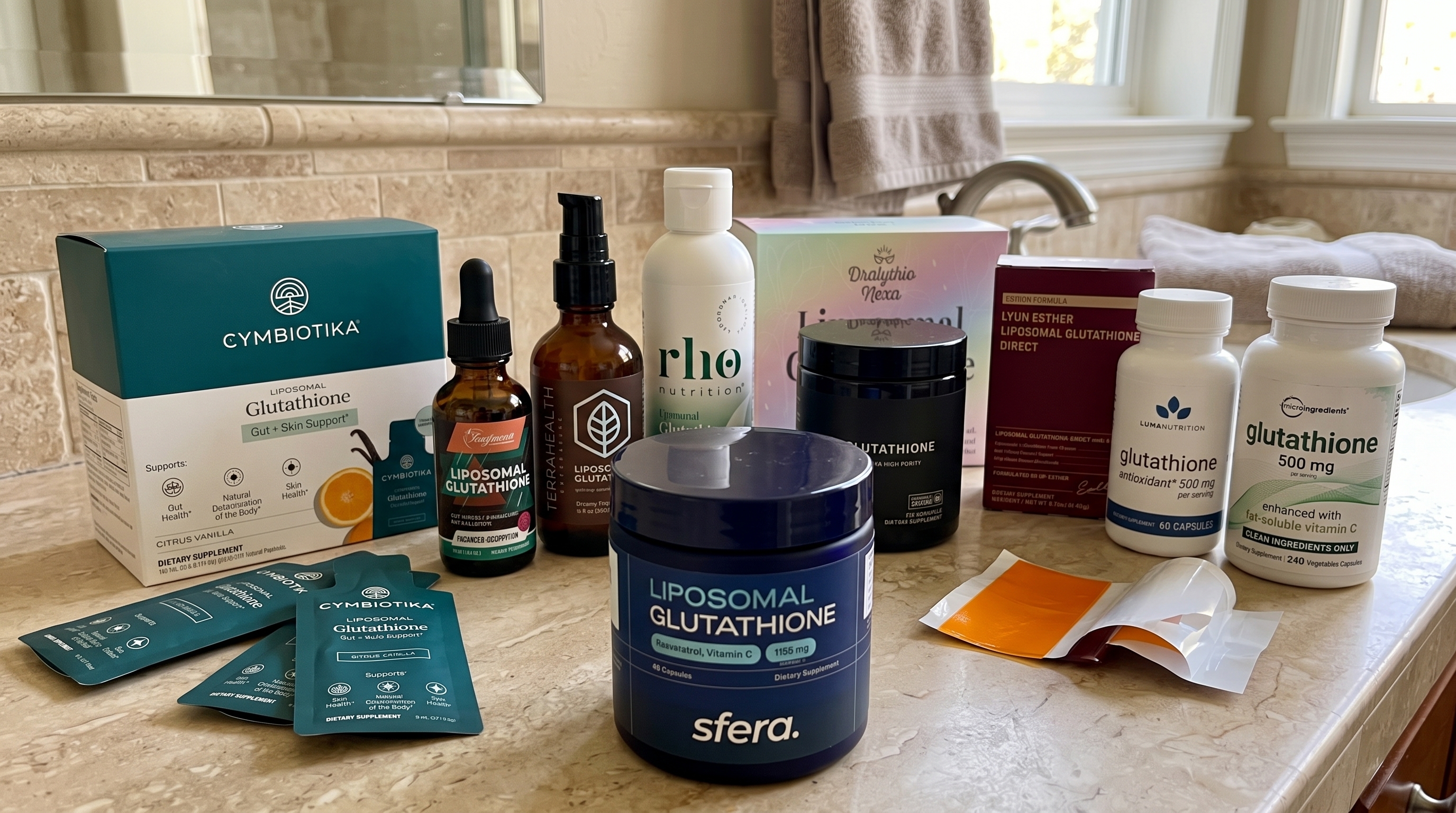 Sfera Liposomal Glutathione next to the 10 glutathione supplements tested